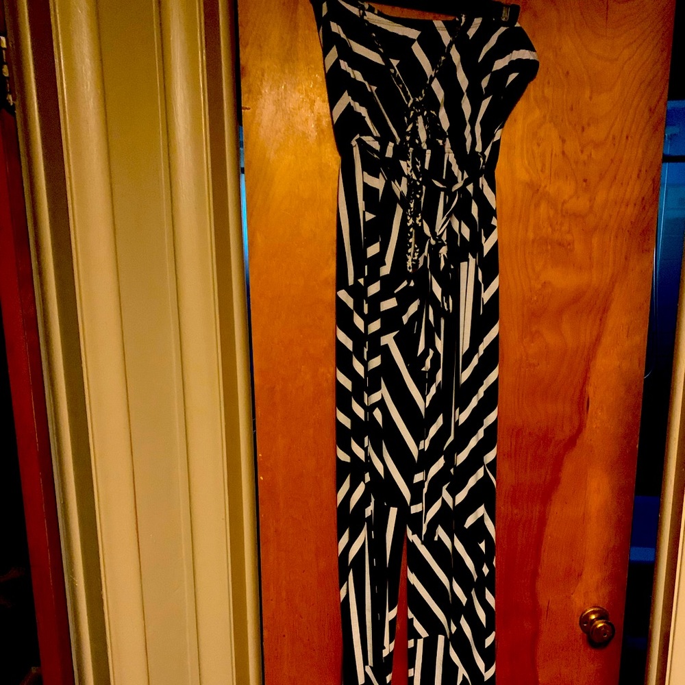 Black white halter romper with belt